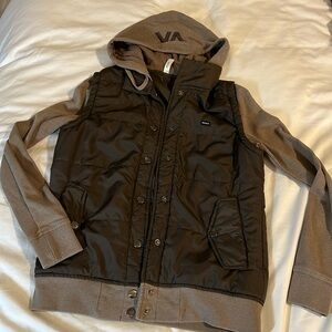 RVCA dark olive jacket. Looks like brown almost. Could be brown.